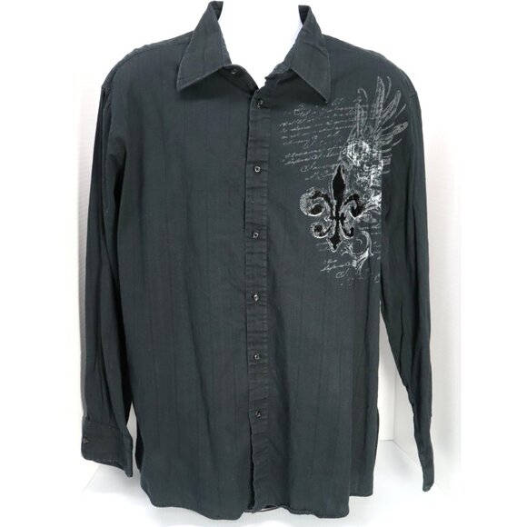 Eighty Eight Other - Eighty Eight Mens XL Long Sleeve Button Up Shirt Dark Grey/Black Angel Wings